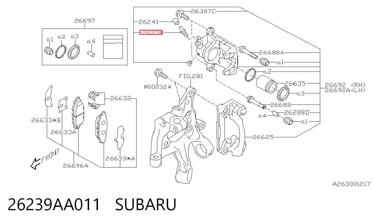 26239AA011 Subaru Válvula de purga de la pinza de freno delantera