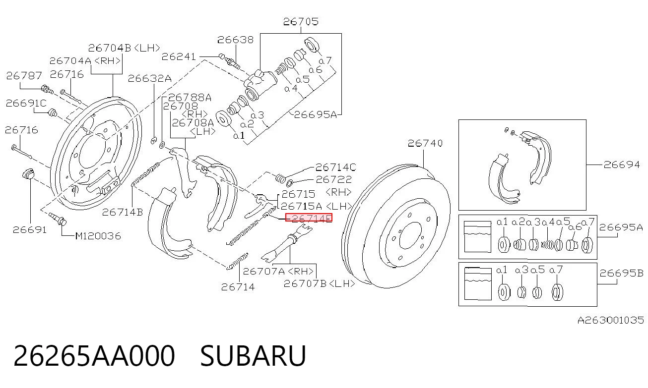 26265AA000 Subaru Kit de montaje de zapatas de freno traseras