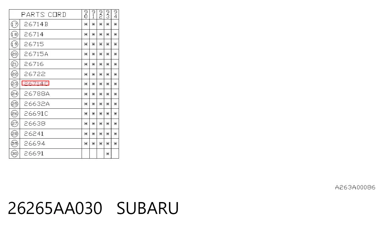 26265AA030 Subaru