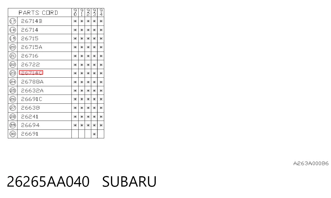 26265AA040 Subaru