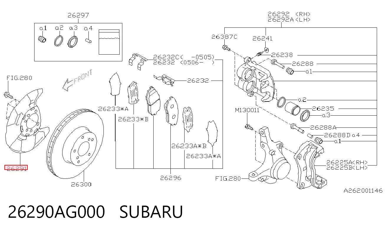 26290AG000 Subaru Protector del disco de freno delantero