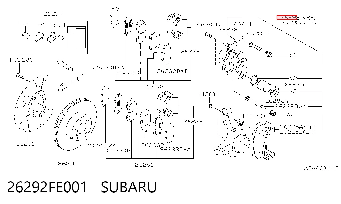 26292FE001 Subaru Pinza de freno delantera derecha