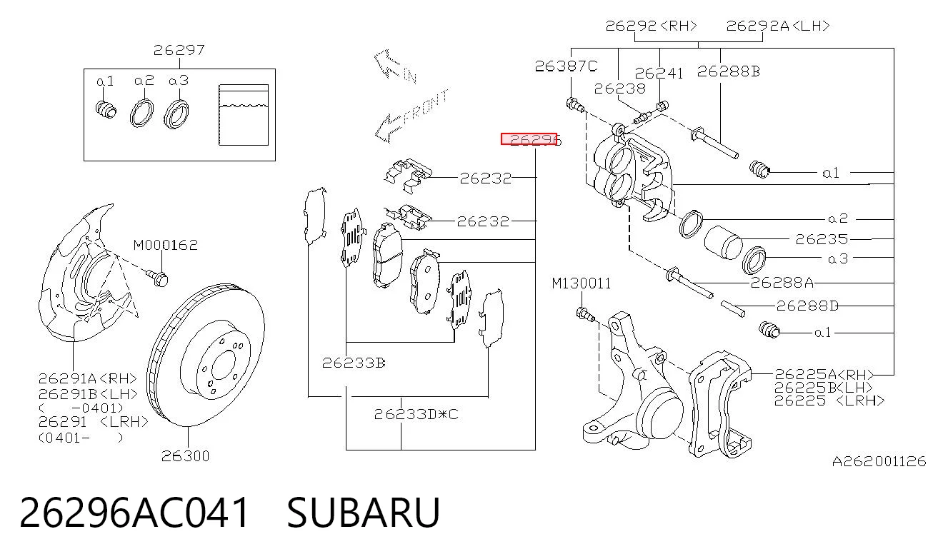 26296AC041 Subaru Pastillas delanteras