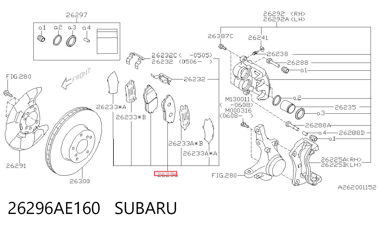26296AE160 Subaru Pastillas delanteras