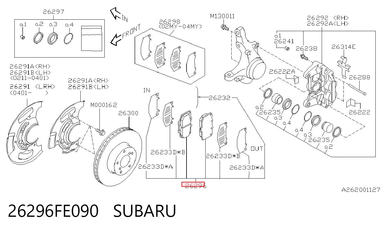 26296FE090 Subaru Pastillas delanteras