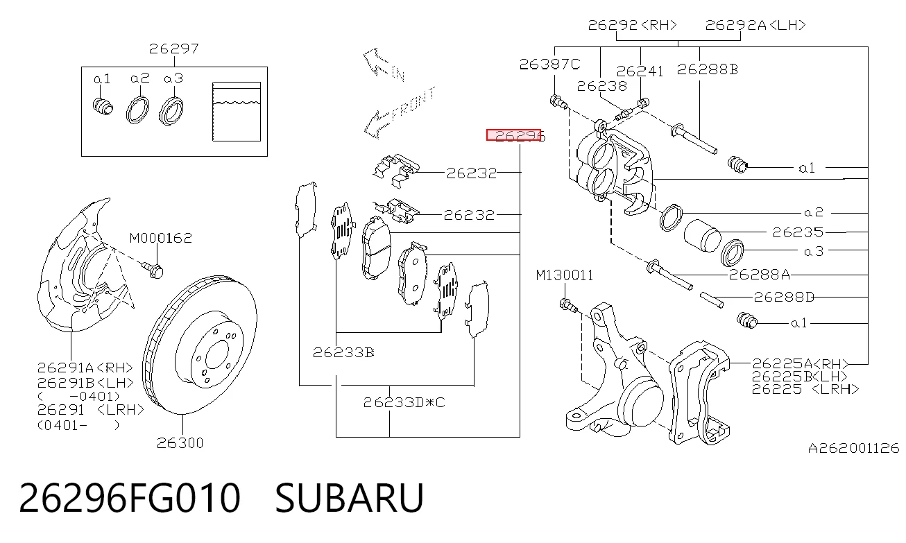 26296FG010 Subaru Pastillas delanteras