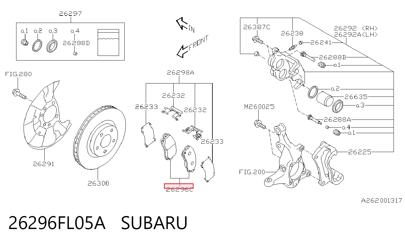 26296FL05A Subaru Pastillas delanteras