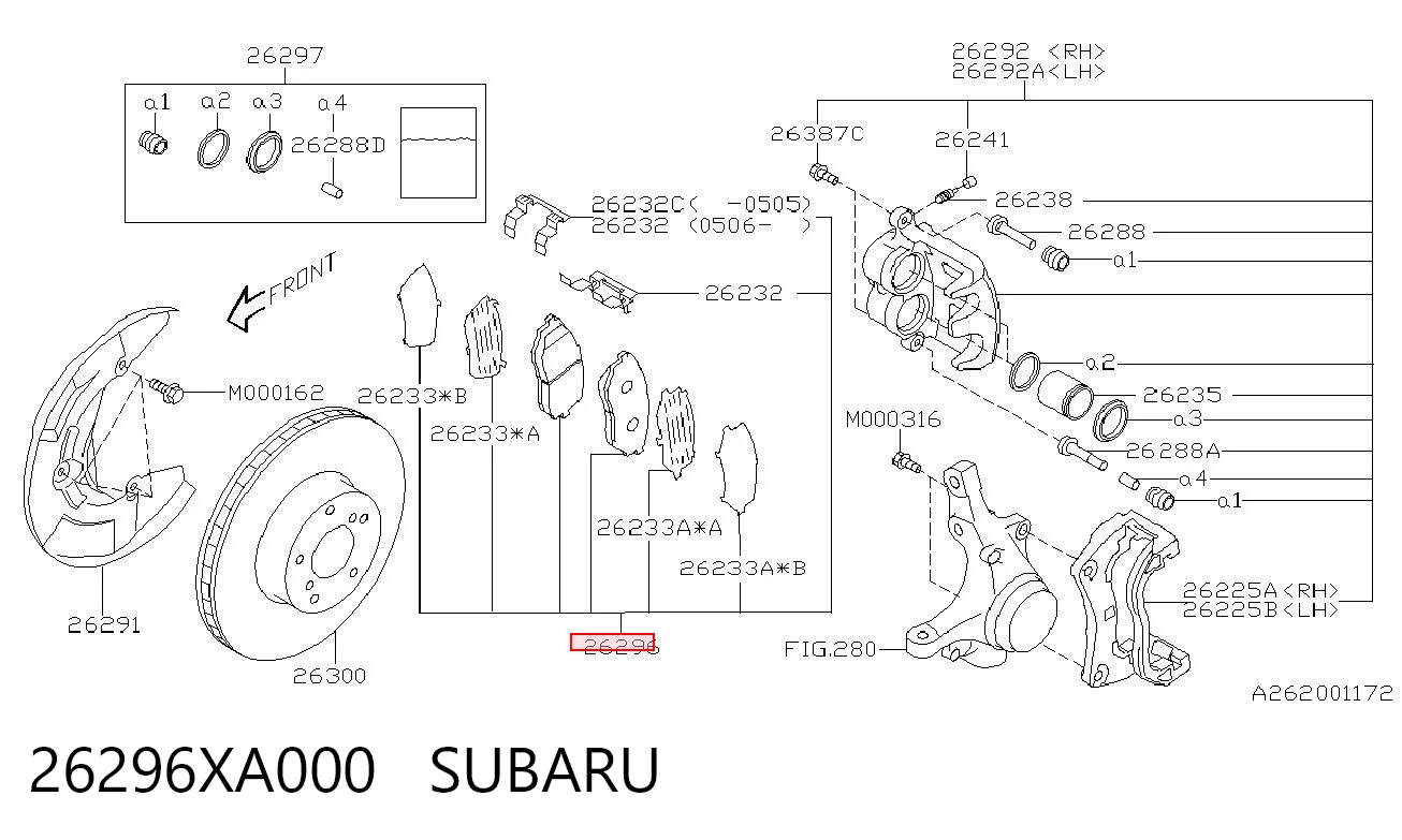 26296XA000 Subaru Pastillas delanteras