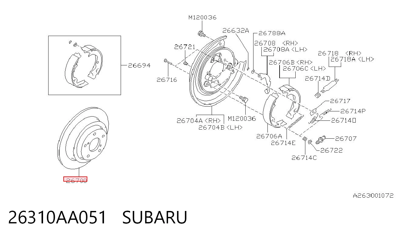 26310AA051 Subaru Freno de disco trasero