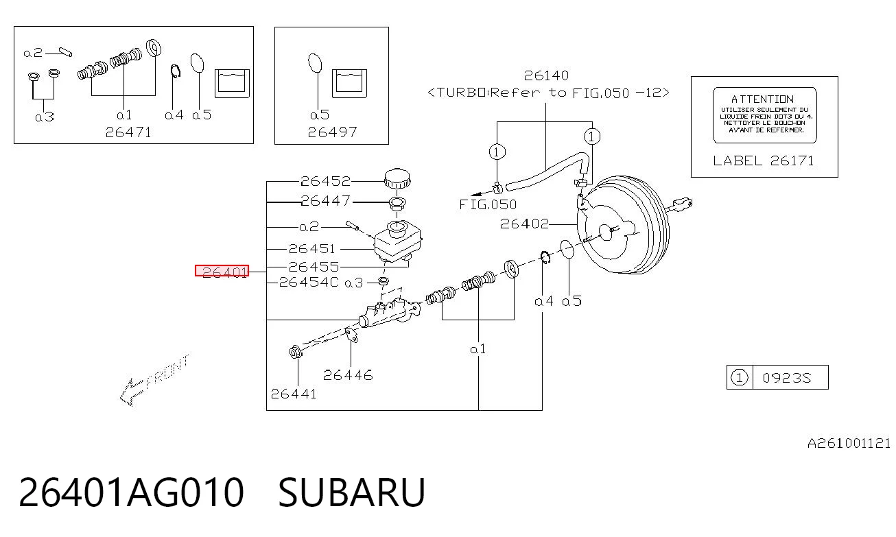 26401AG010 Subaru Cilindro principal de frenos