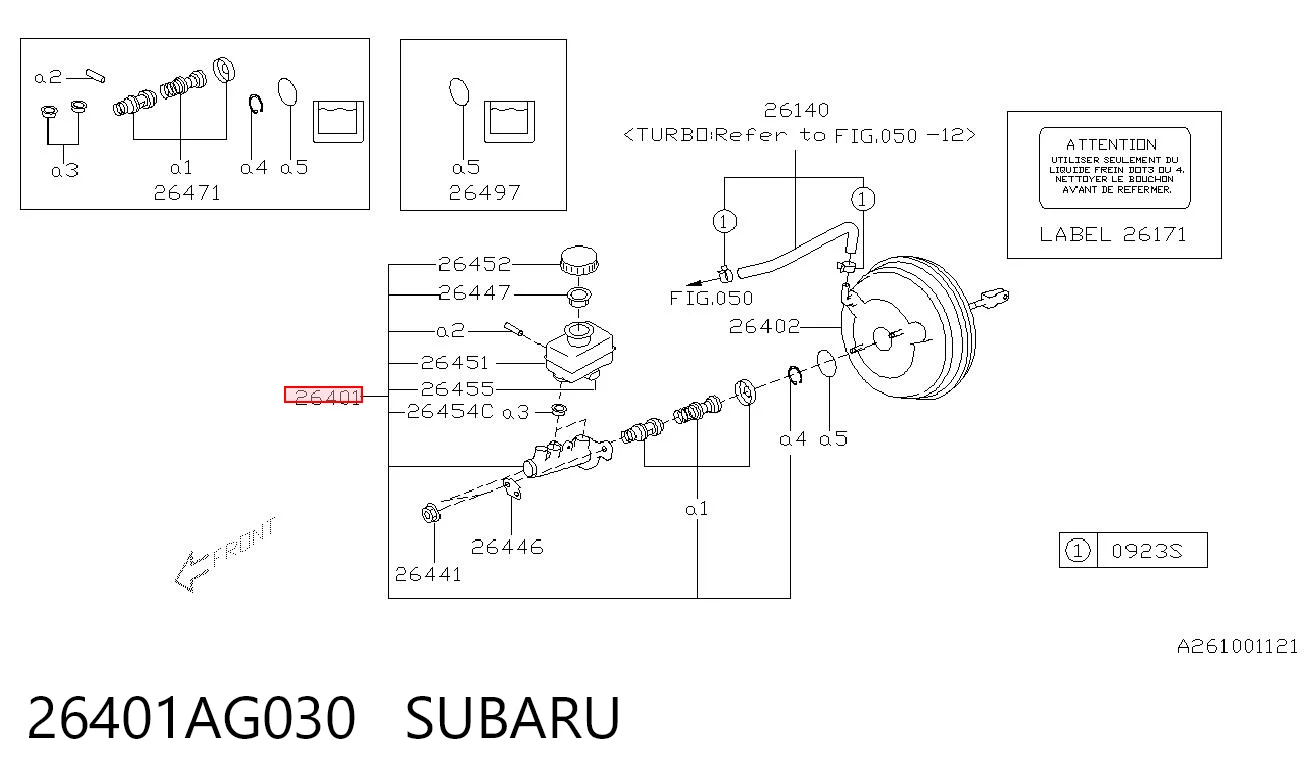 26401AG030 Subaru Cilindro principal de frenos