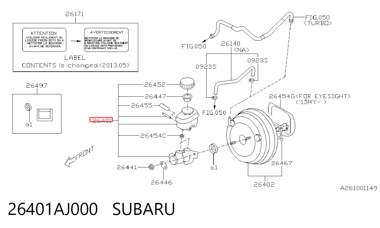 26401AJ000 Subaru Cilindro principal de frenos