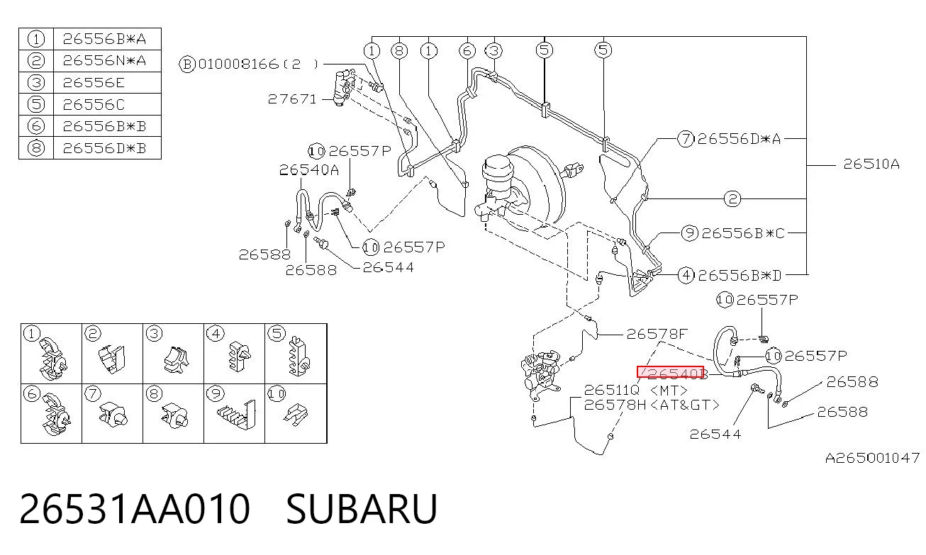 26531AA010 Subaru Tubo flexible de frenos delantero izquierdo 