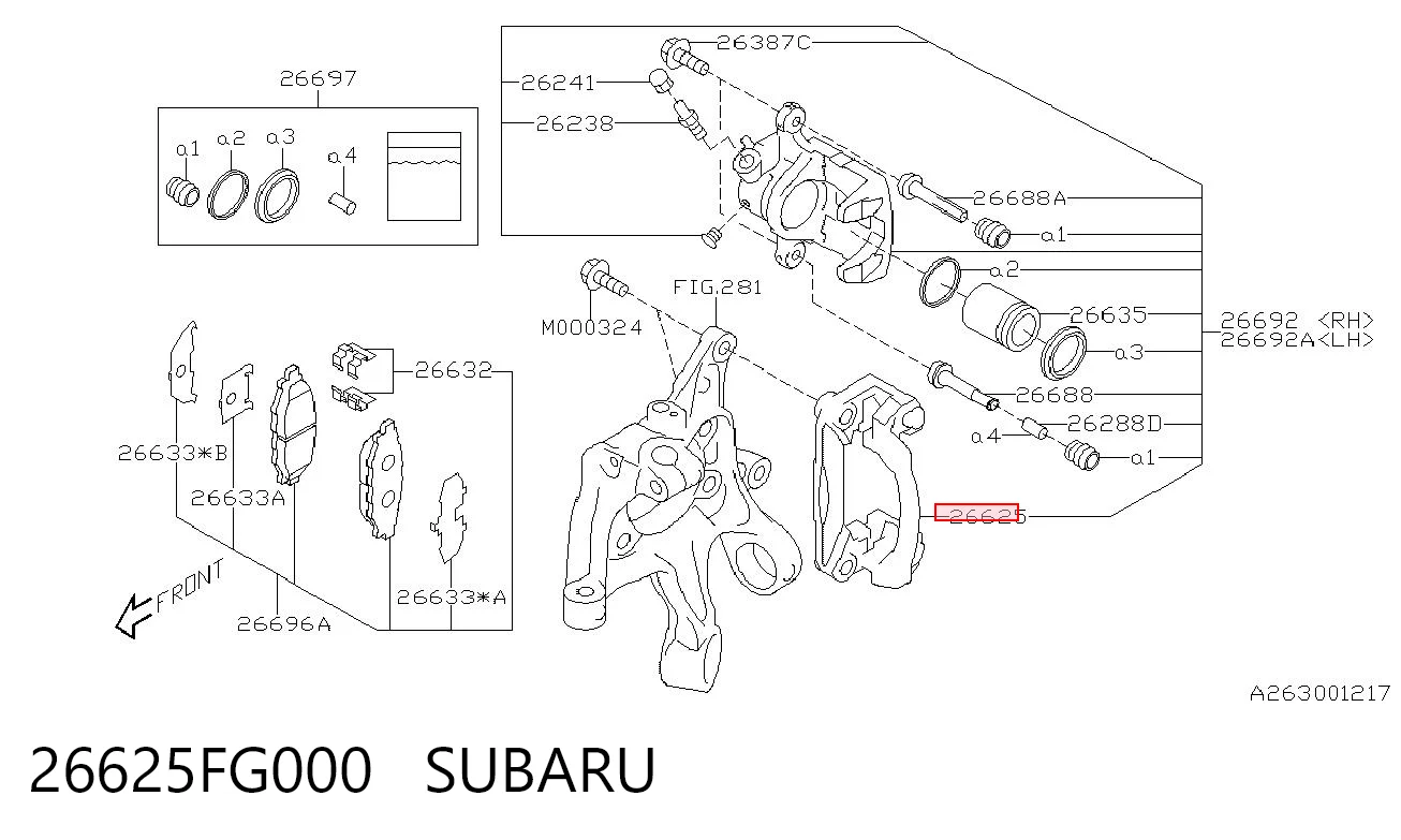 26625FG000 Subaru Soporte de la pinza de freno trasera