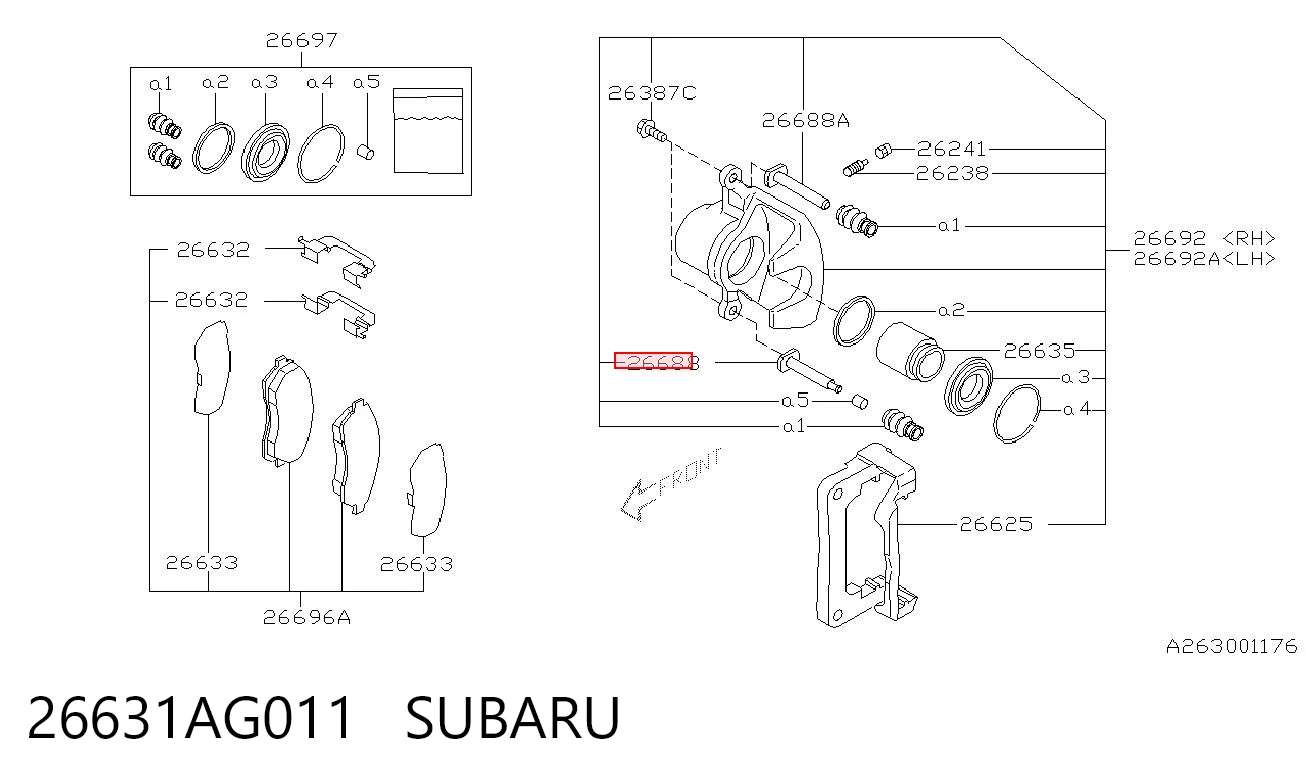26631AG011 Subaru Pasador guía inferior de la pinza de freno trasera