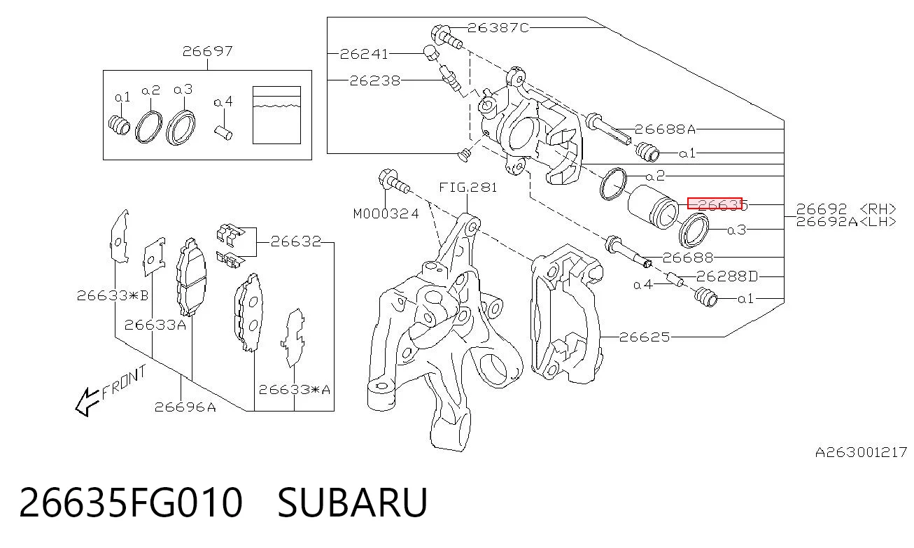 26635FG010 Subaru Émbolo de la pinza de freno trasera