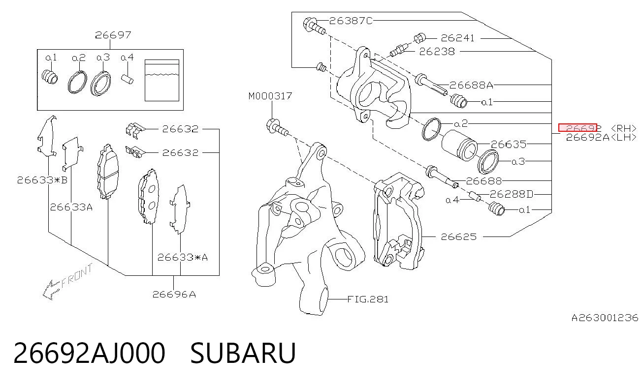 26692AJ000 Subaru Pinza de freno trasera derecha