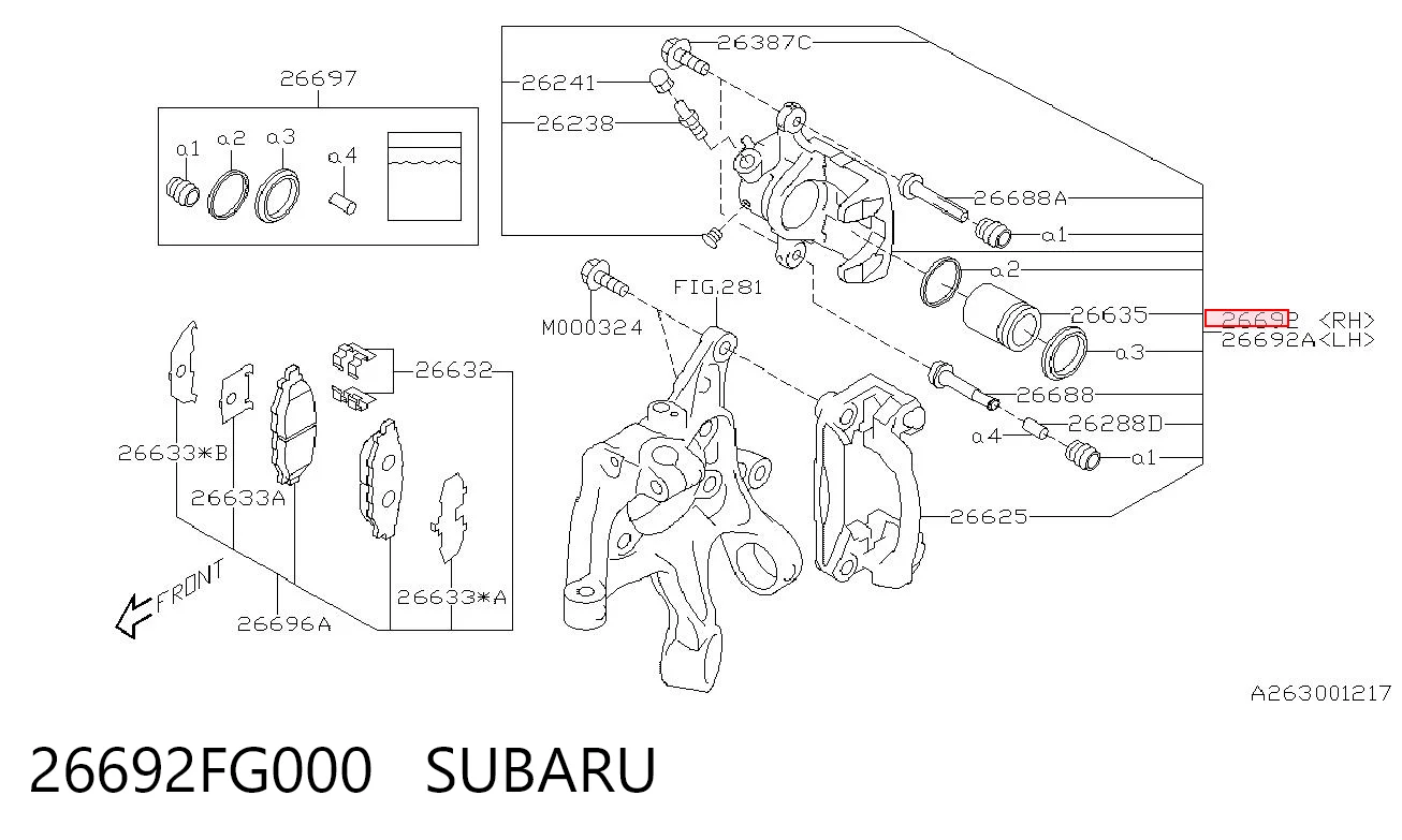 26692FG000 Subaru Pinza de freno trasera derecha