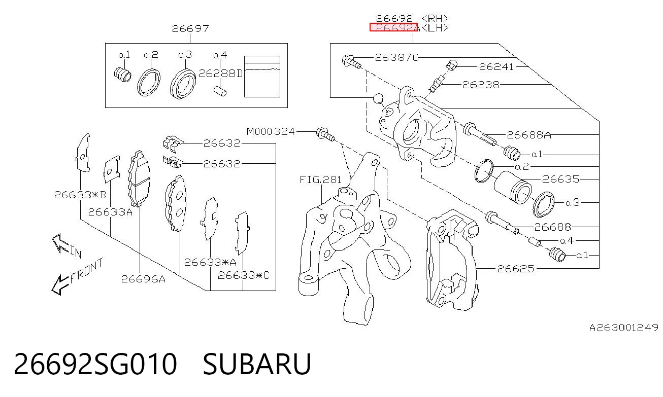 26692SG010 Subaru Pinza de freno trasera izquierda