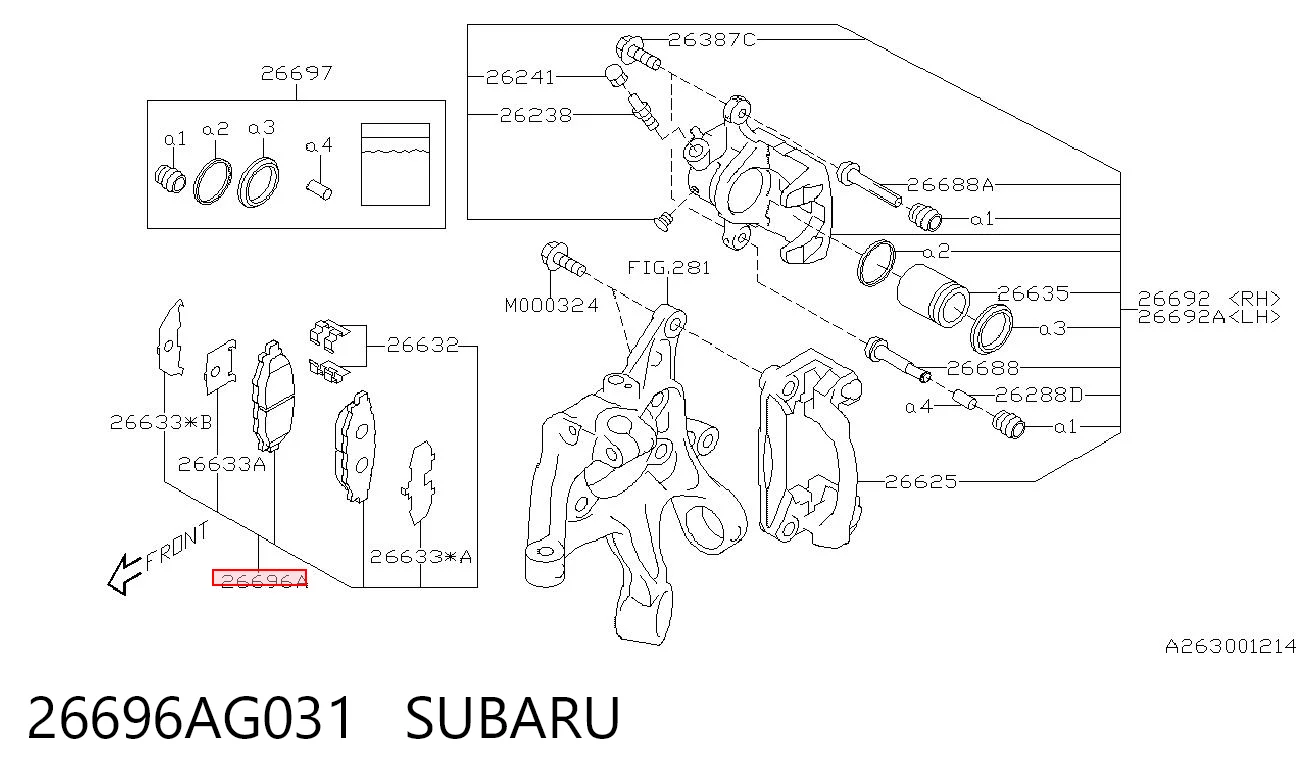 26696AG031 Subaru Pastillas freno traseras