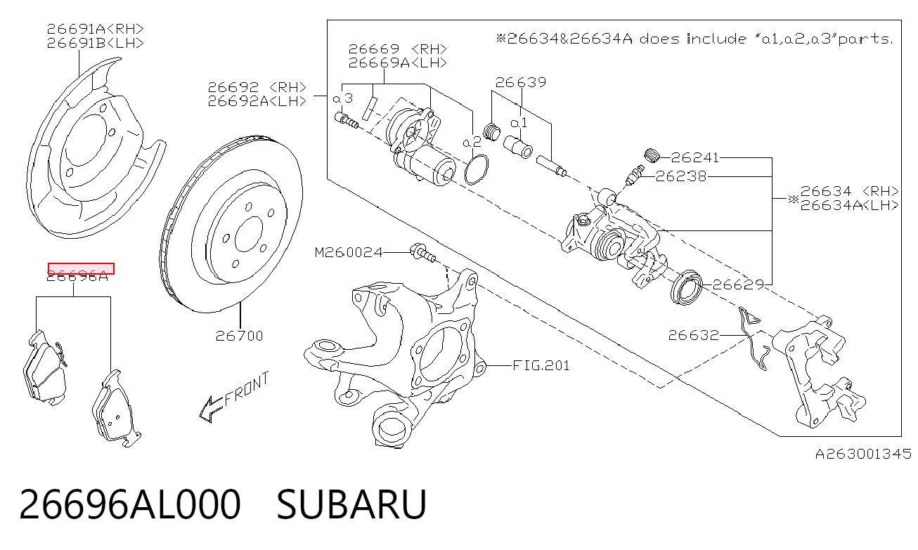 26696AL000 Subaru Pastillas freno traseras