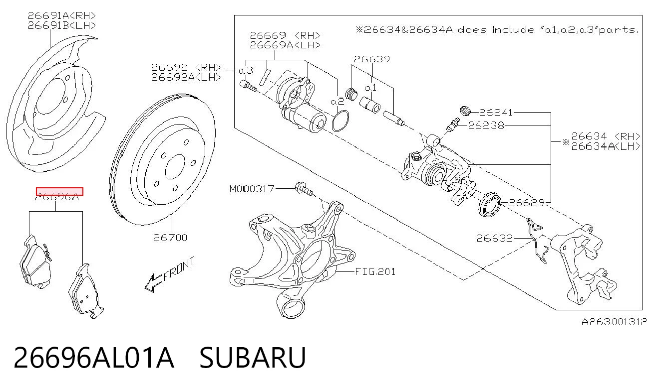 26696AL01A Subaru Pastillas freno traseras