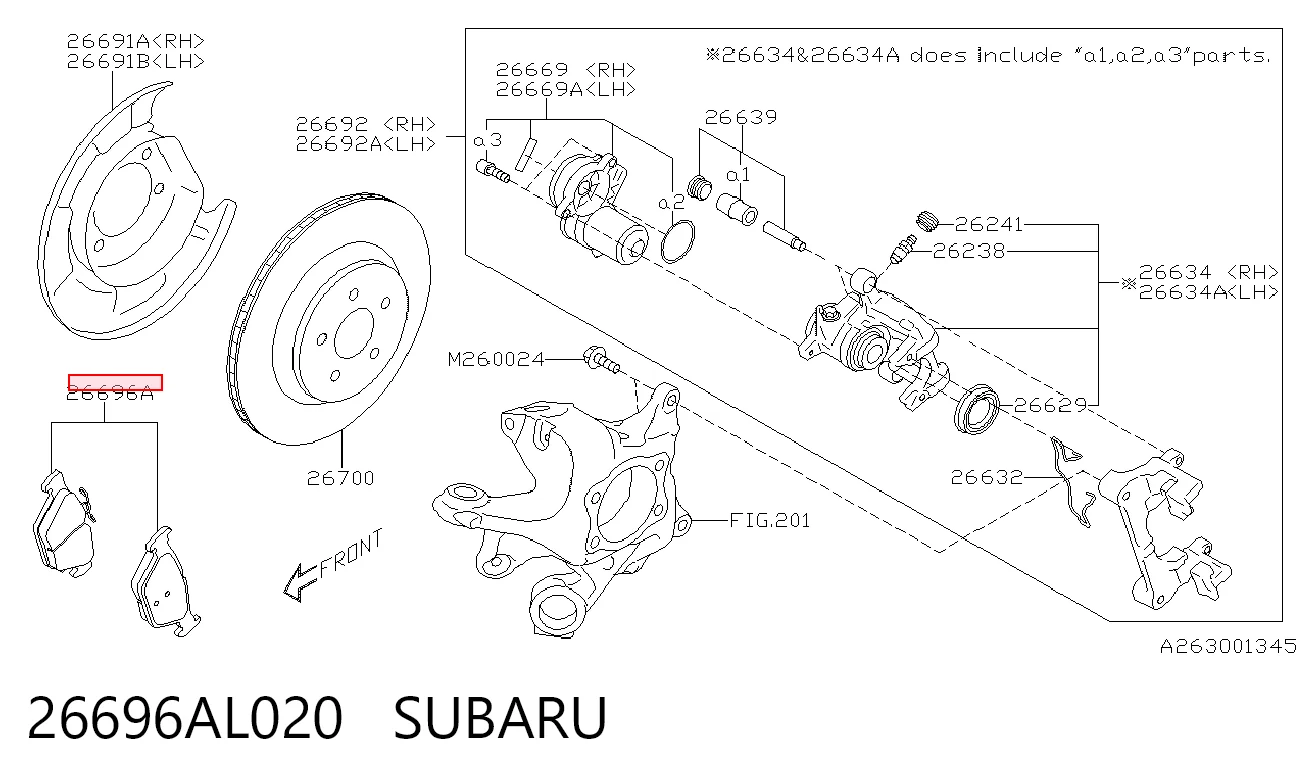 26696AL020 Subaru Pastillas freno traseras