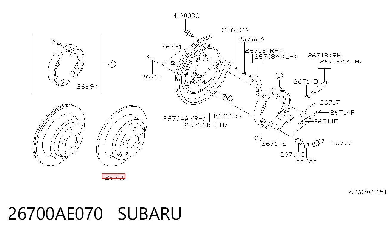 Disco de freno trasero 26700AE070 SUBARU