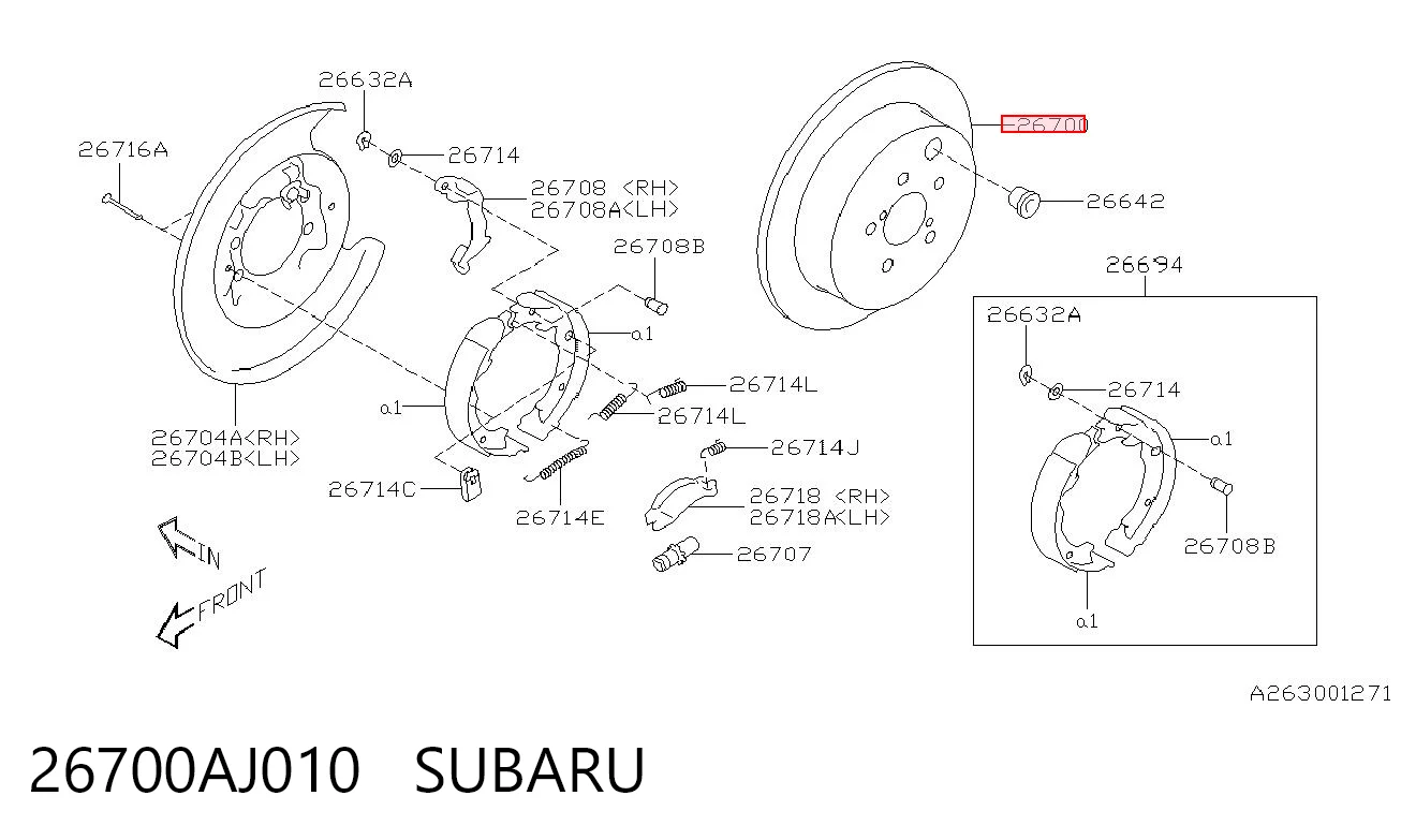 26700AJ010 Subaru Freno de disco trasero