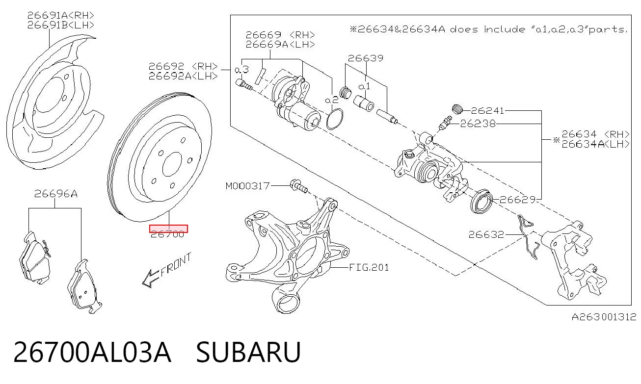 26700AL03A Subaru Freno de disco trasero