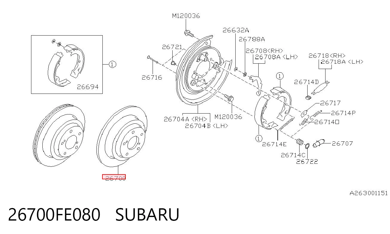 26700FE080 Subaru Freno de disco trasero