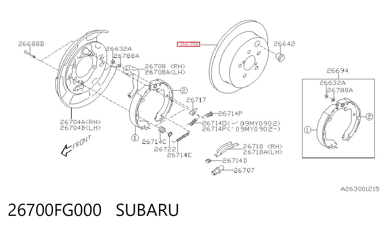 26700FG000 Subaru Freno de disco trasero