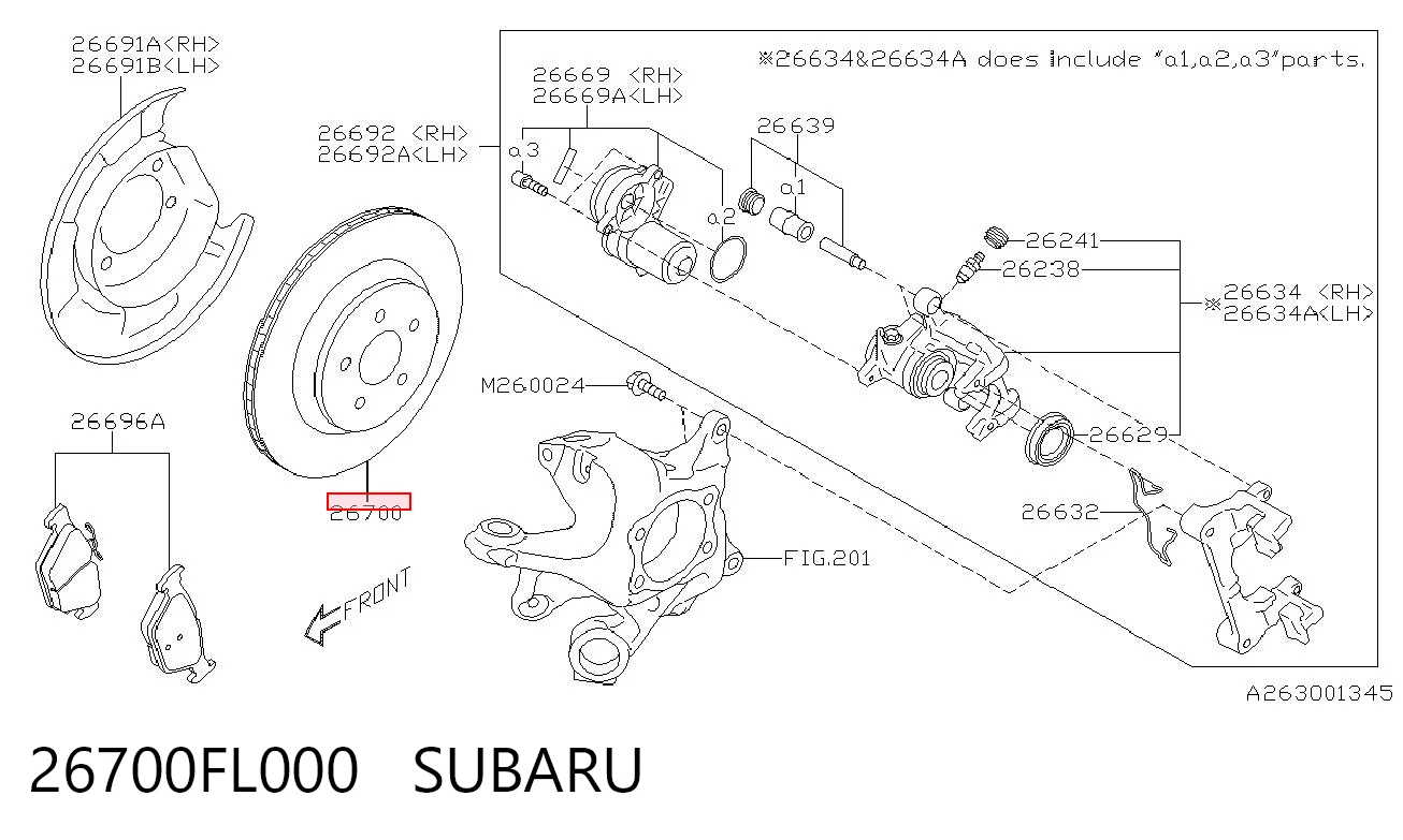 26700FL000 Subaru Freno de disco trasero