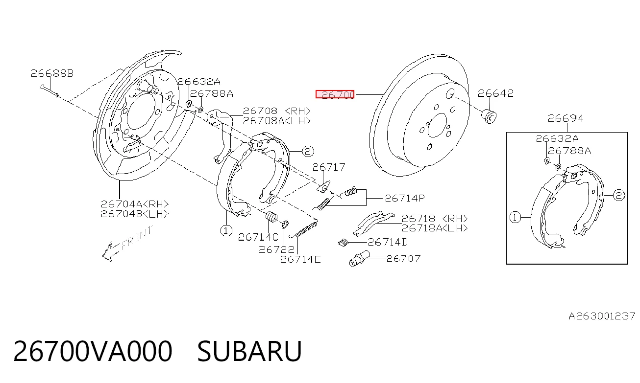 26700VA000 Subaru Freno de disco trasero
