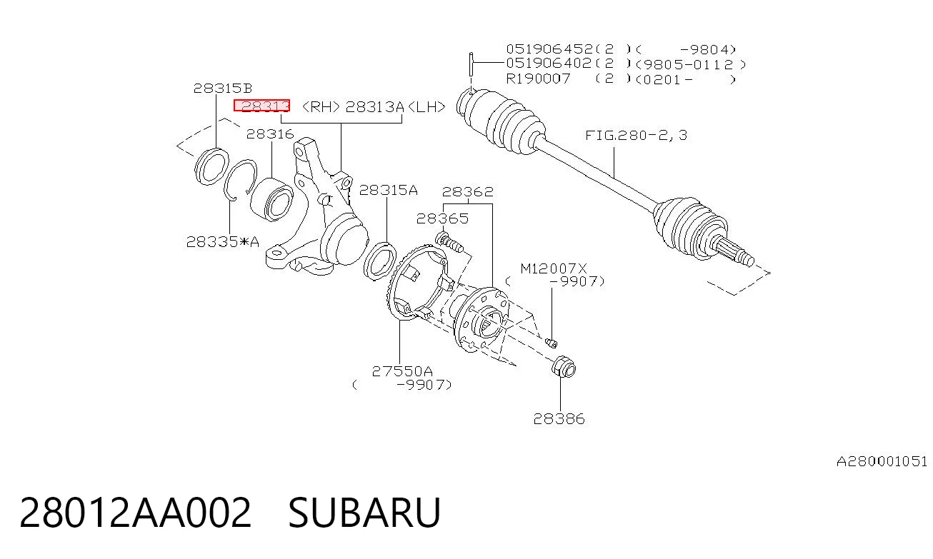 28012AA002 Subaru Mangueta delantera derecha