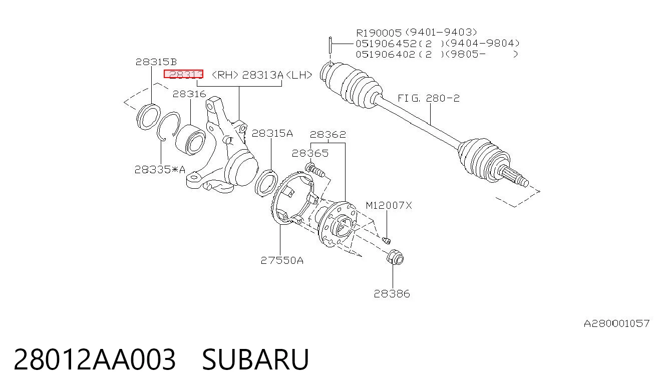 28012AA003 Subaru Mangueta delantera derecha