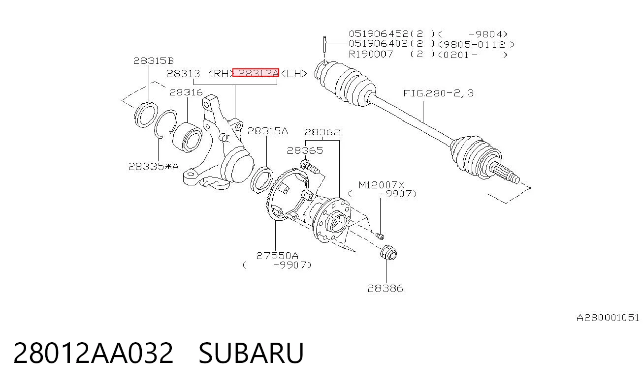 28012AA032 Subaru Mangueta delantera izquierda