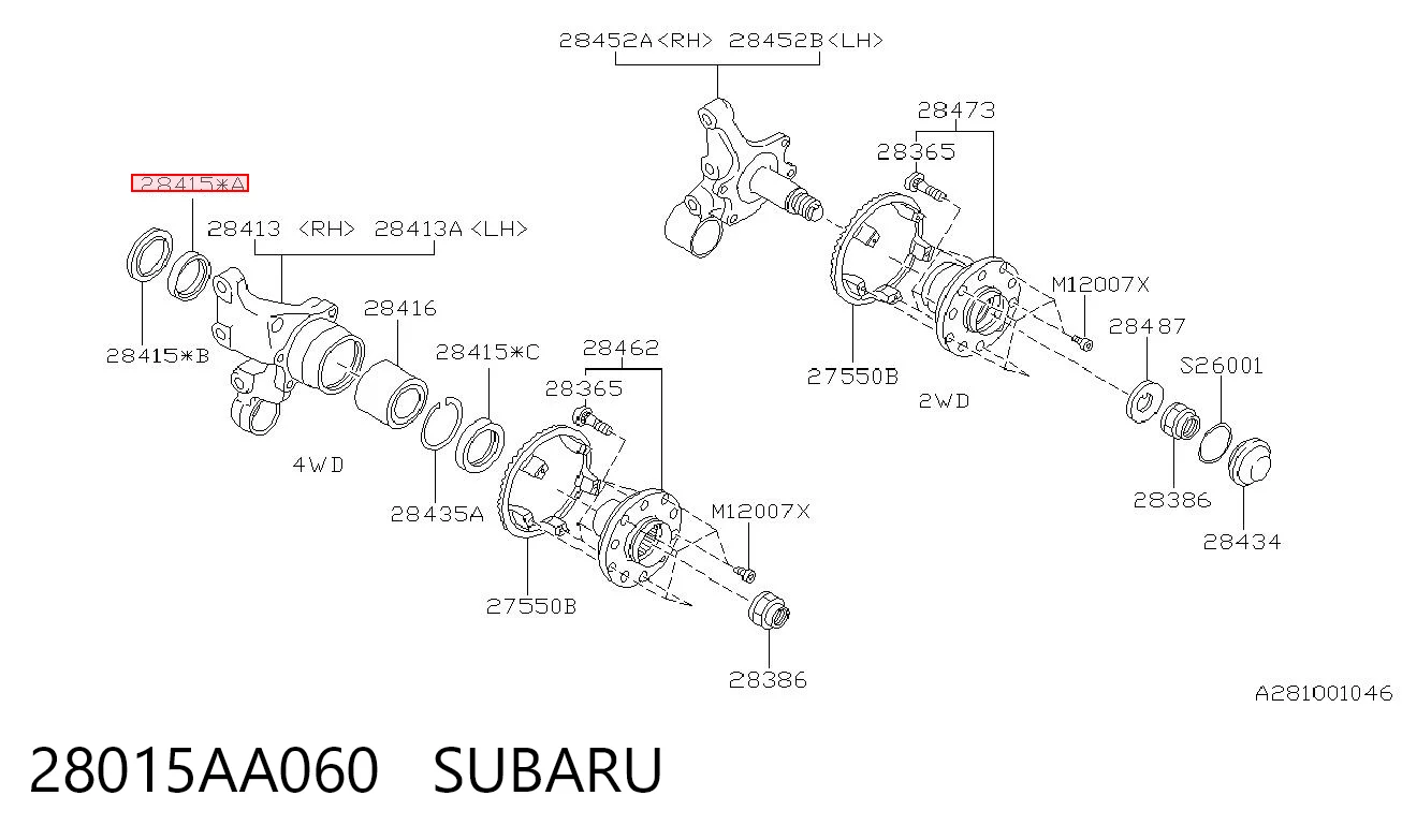 28015AA060 Subaru Retén interior del cubo trasero