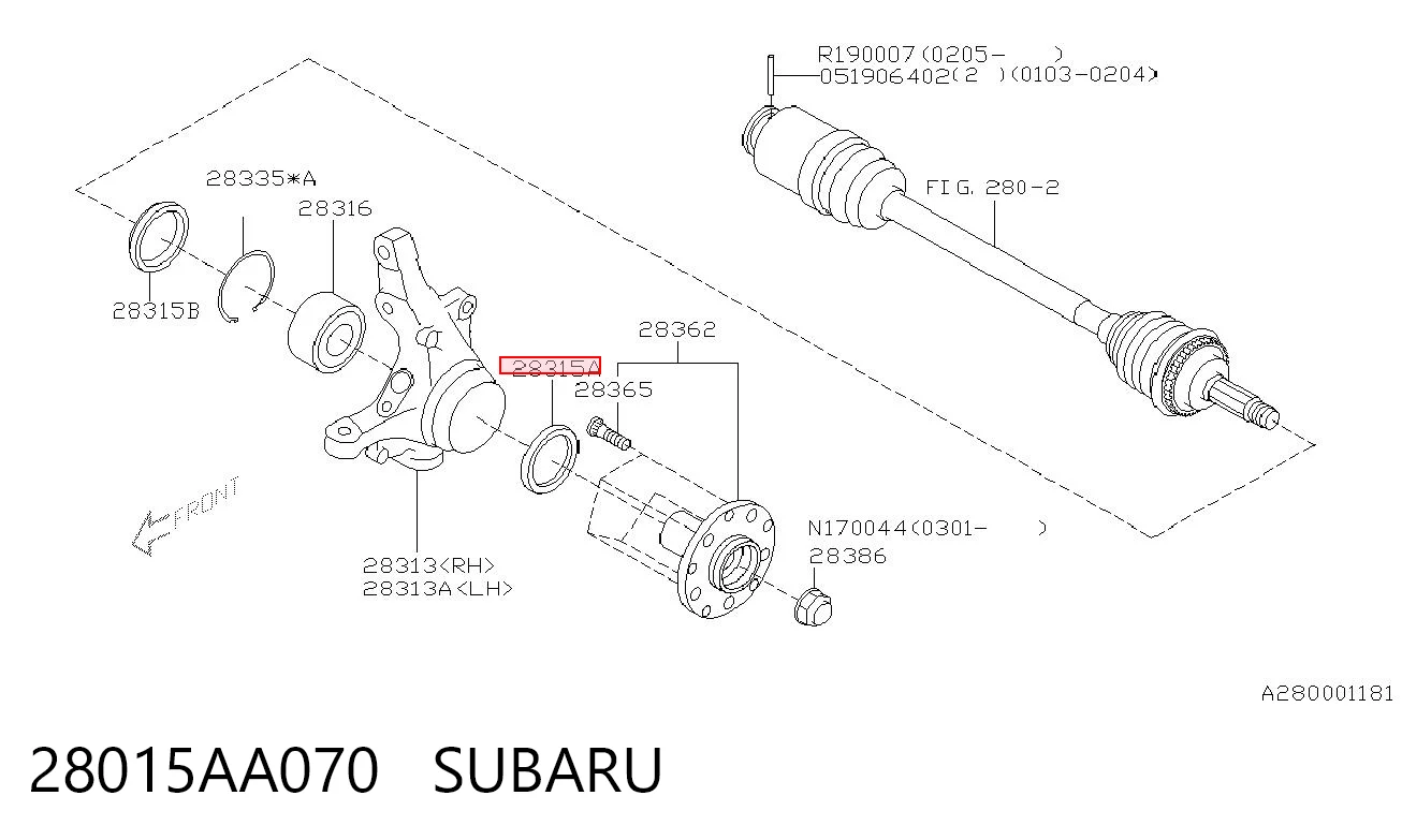 28015AA070 Subaru Retén exterior del cubo de rueda delantero