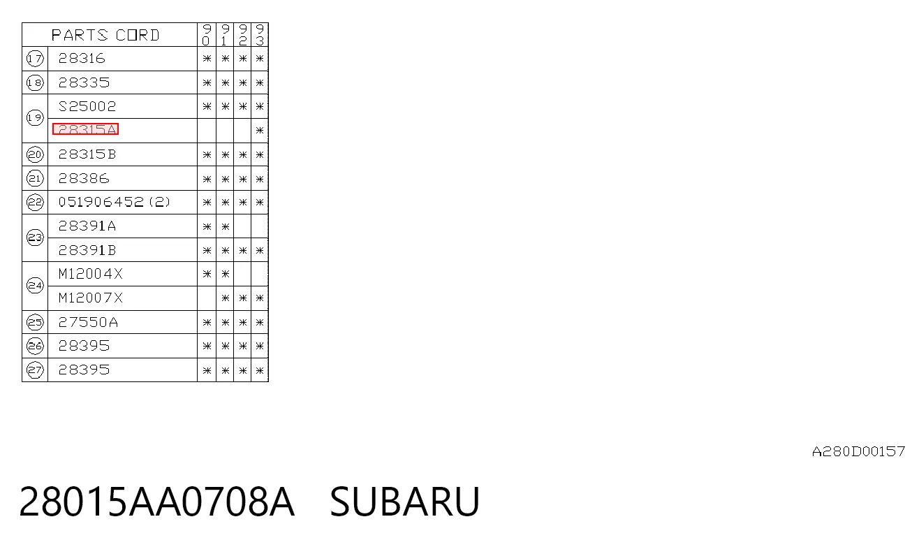 28015AA0708A Subaru Retén exterior del cubo de rueda delantero