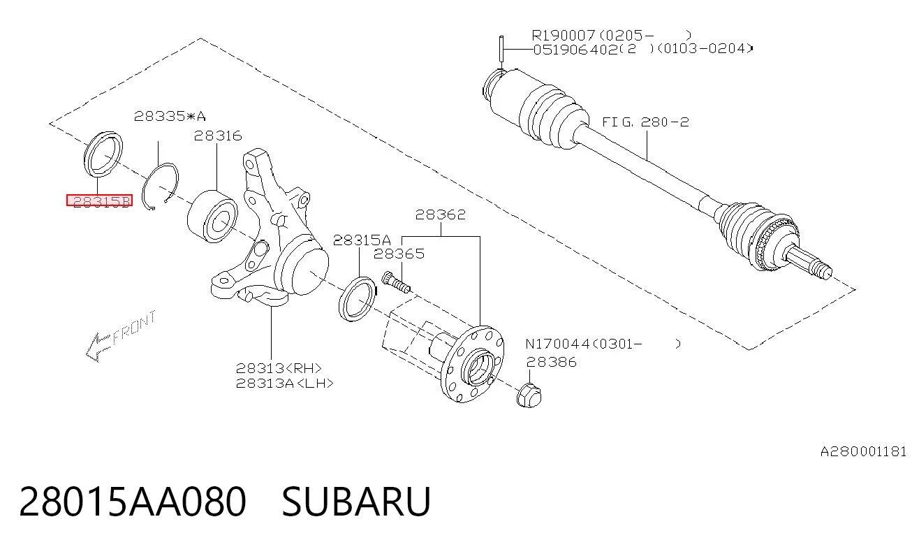 28015AA080 Subaru Retén interior del cubo de rueda delantero