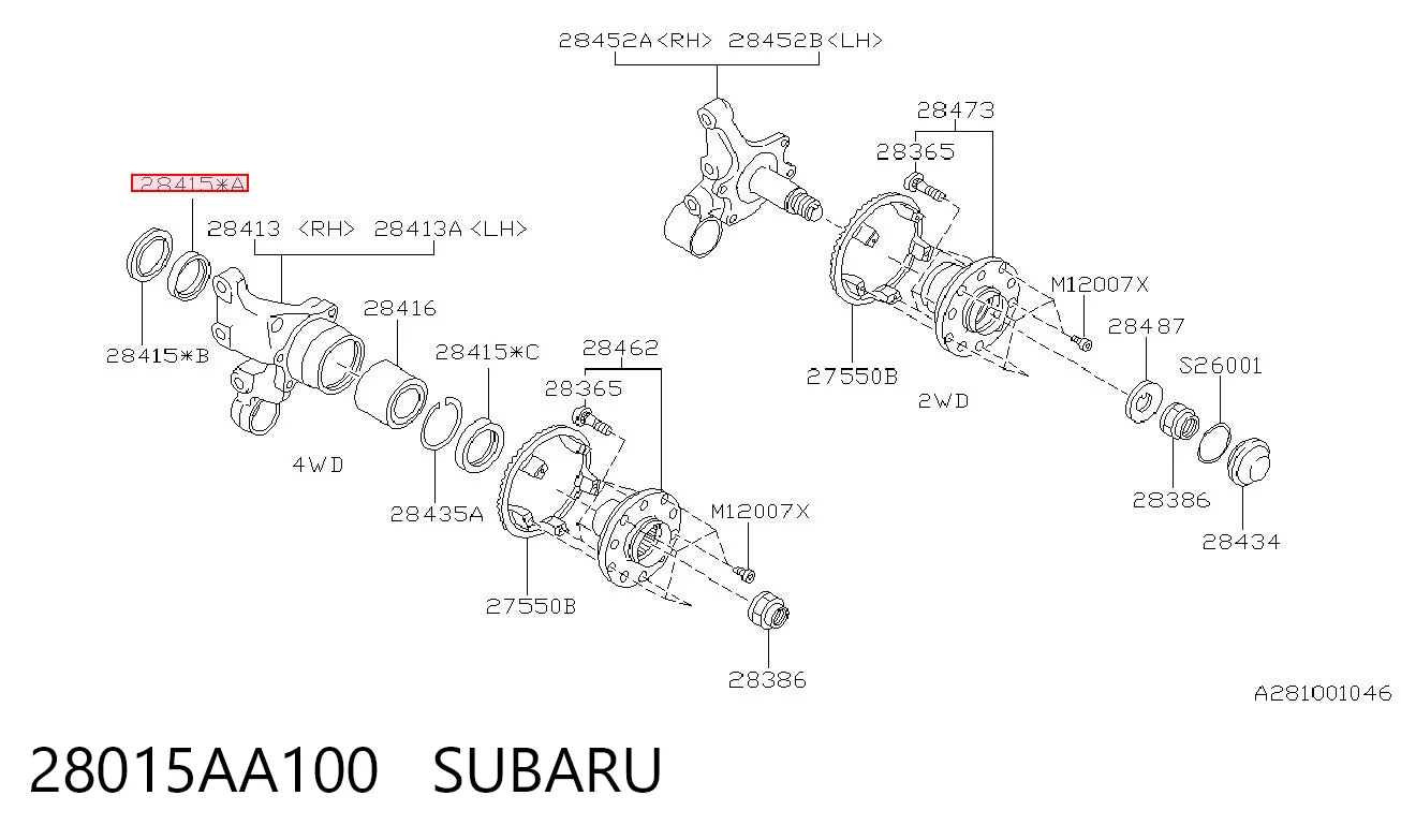 28015AA100 Subaru Retén interior del cubo trasero