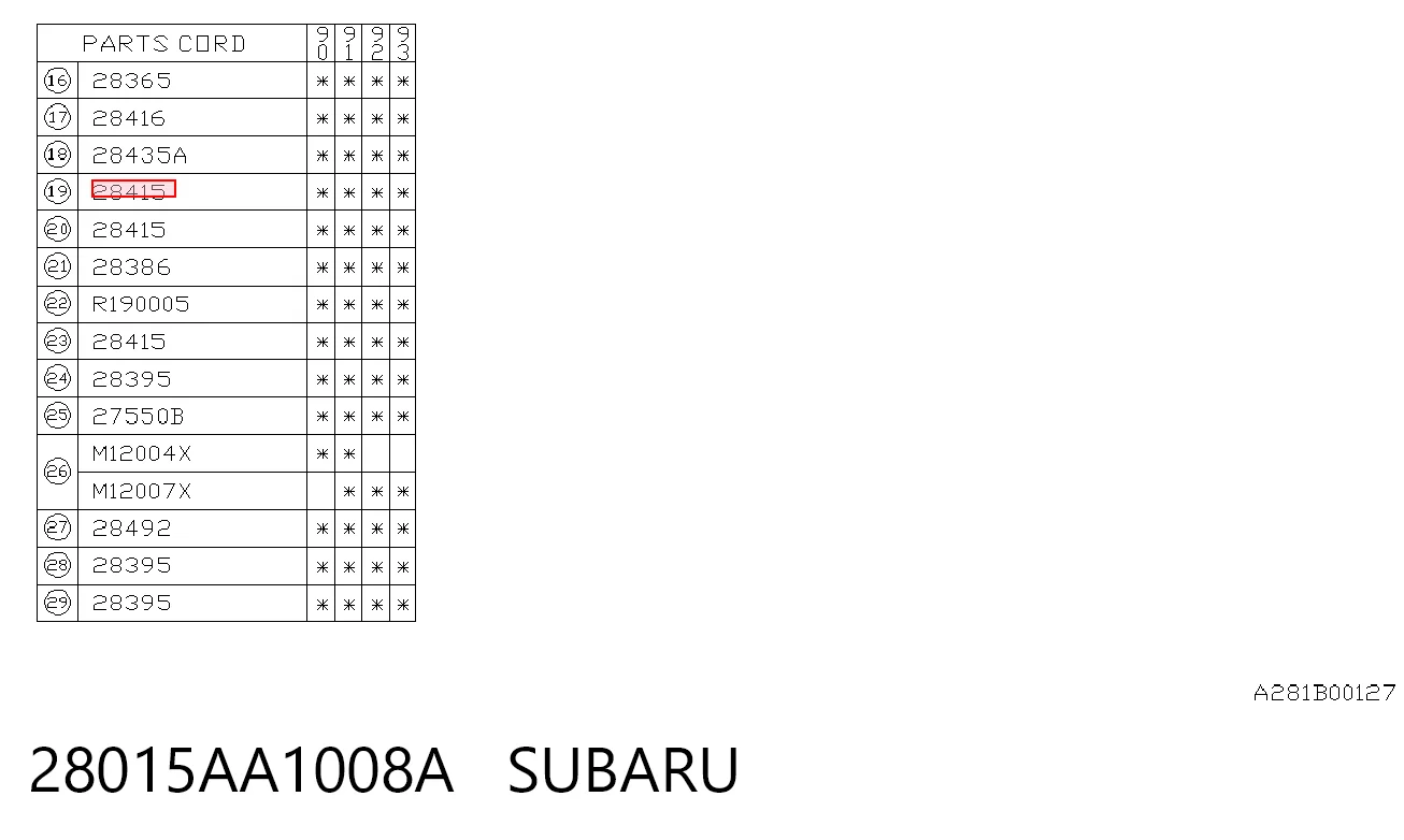 28015AA1008A Subaru Retén interior del cubo trasero