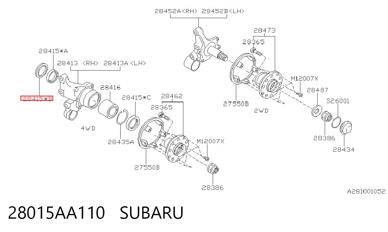 28015AA110 Subaru Retén de cubo trasero
