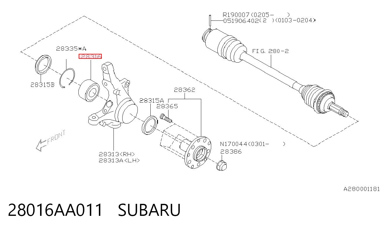 28016AA011 Subaru Rodamientos de rueda delantero