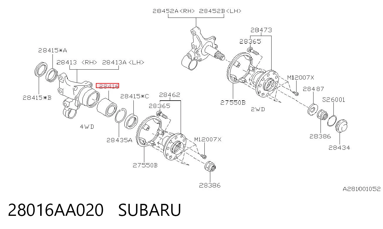 28016AA020 Subaru Rodamiento de rueda trasera