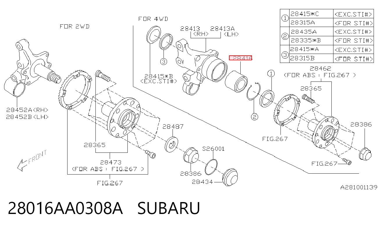 28016AA0308A Subaru Rodamiento de rueda trasera