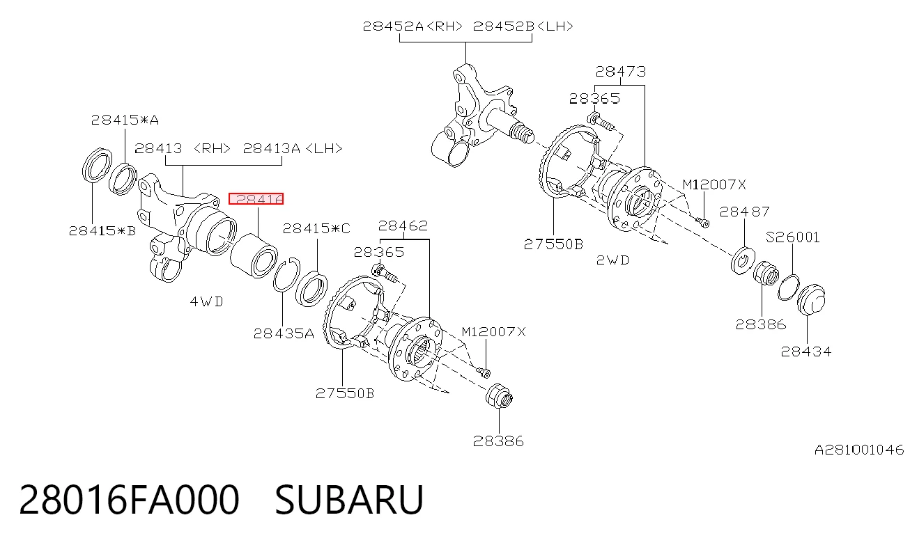 28016FA000 Subaru Rodamiento de rueda trasera