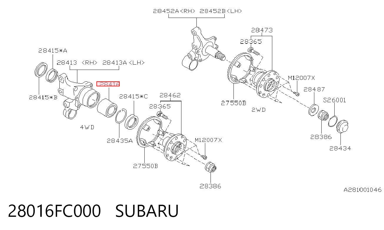28016FC000 Subaru Rodamiento de rueda trasera