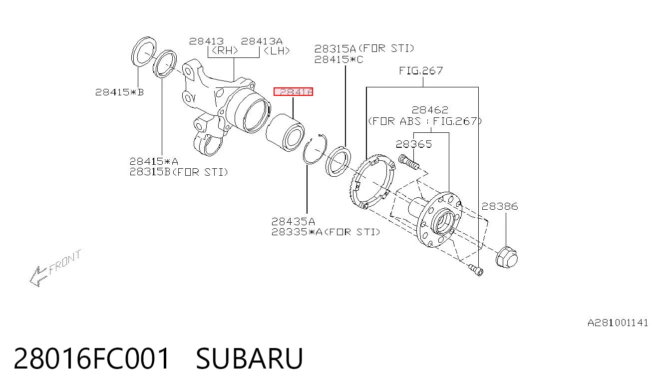 28016FC001 Subaru Rodamiento de rueda trasera